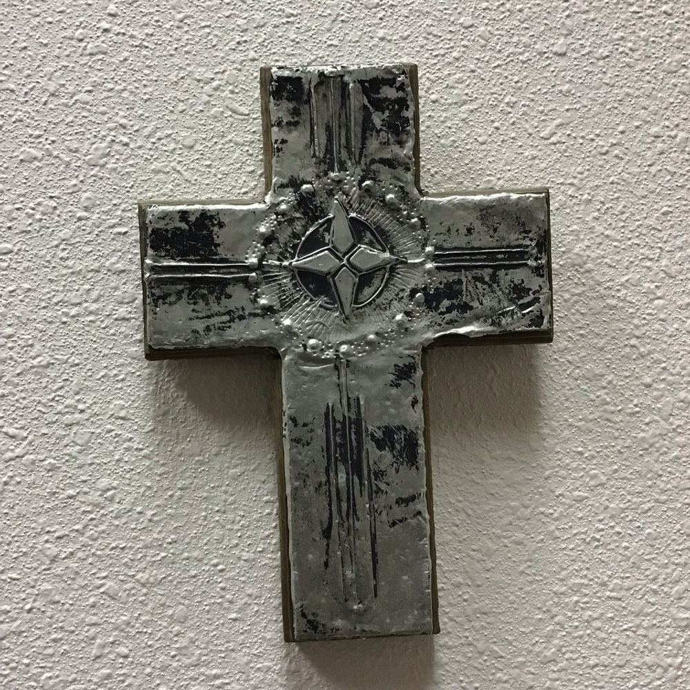 Rustic Handmade Wood & Foil Metal Crucifix Wall Hanging Cross